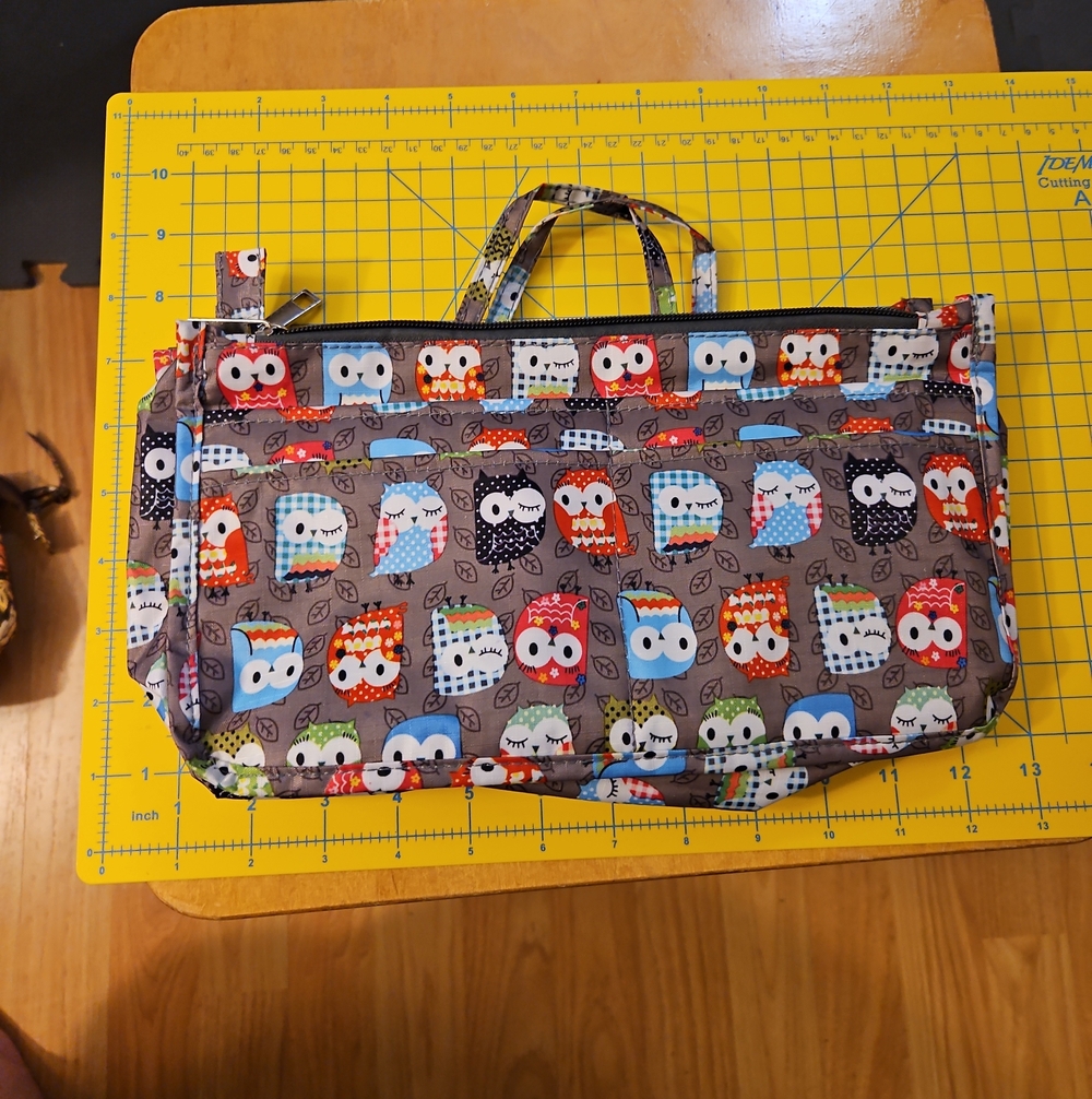 Multicolor Owl Print Foldable Travel Organizer Tote 12"x6"
